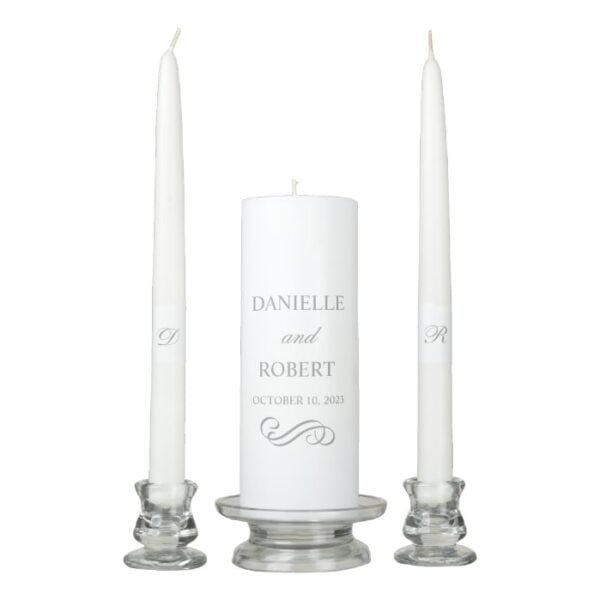 Wedding Monogram Unity Candle Set | Elegant Silver