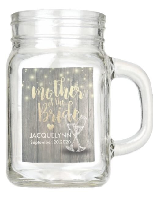 Wedding Mother of the Bride Champagne Glasses Wood Mason Jar