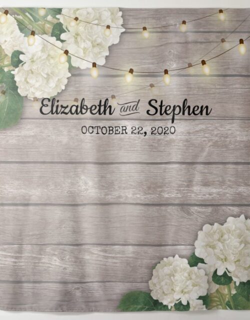 Wedding Photo Booth Backdrop Hydrangea Lights wood