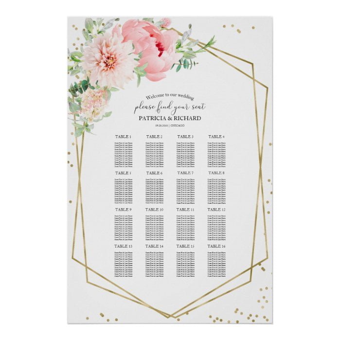 Wedding Seating Chart Sign Elegant Blush Floral