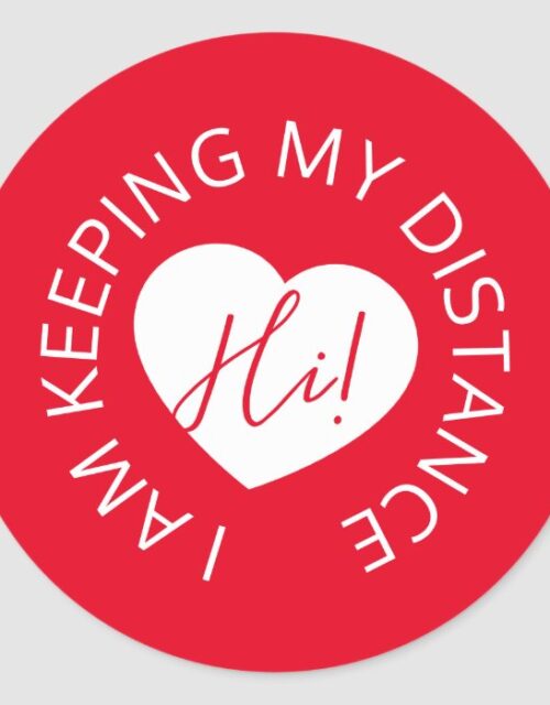 Wedding social distancing guest care red heart classic round sticker