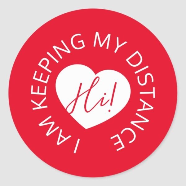 Wedding social distancing guest care red heart classic round sticker