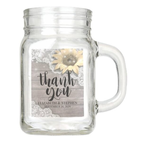 Wedding Thank You Favors Lace Sunflower Wood Light Mason Jar