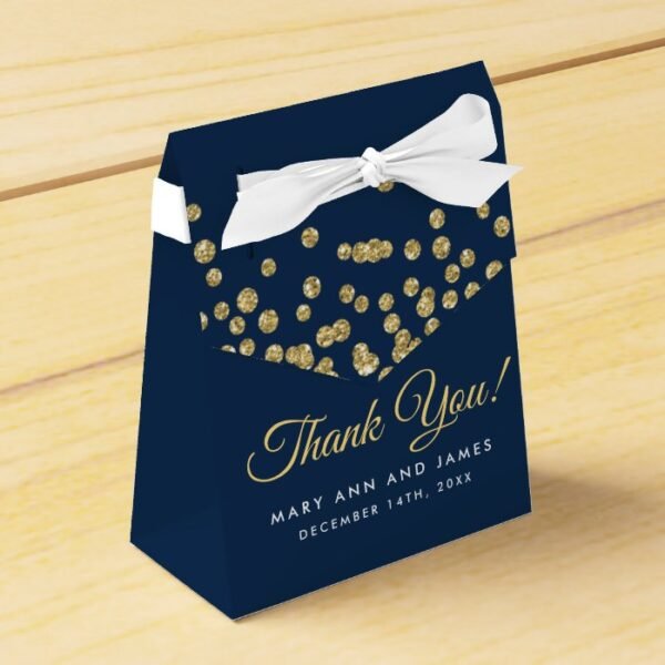 Wedding Thank You Gold Faux Glitter Confetti Navy Favor Box