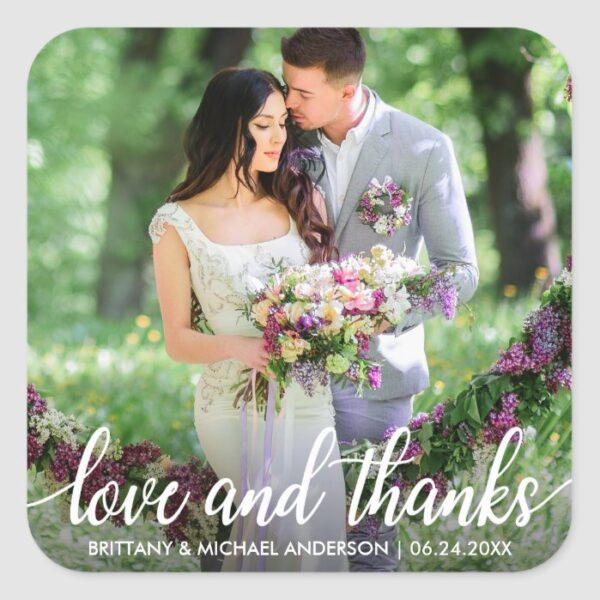 Wedding Thank You Love and Thanks Photo Square Sticker
