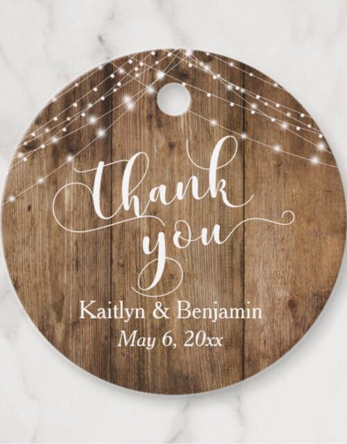 Wedding Thank You Rustic Wood & Light Strings Favor Tags