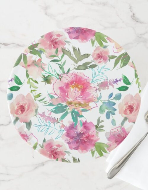 Wedding Tropical Watercolor Floral Pink Peony Cake Stand
