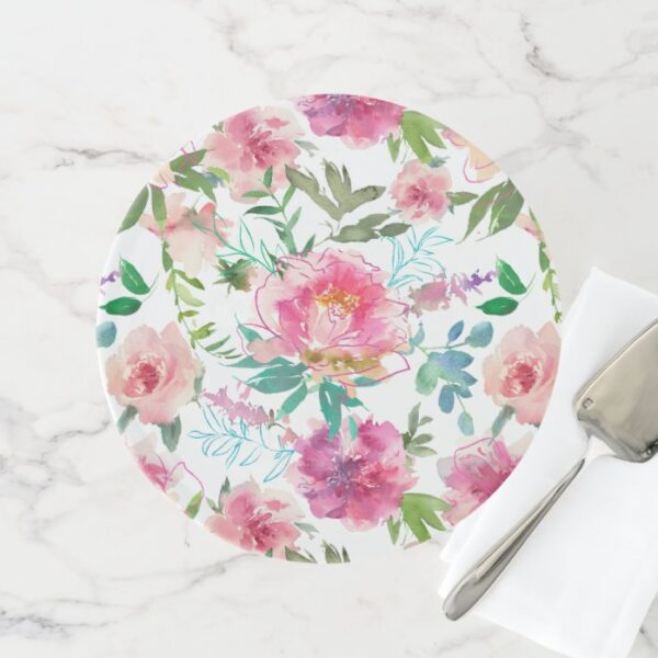 Wedding Tropical Watercolor Floral Pink Peony Cake Stand