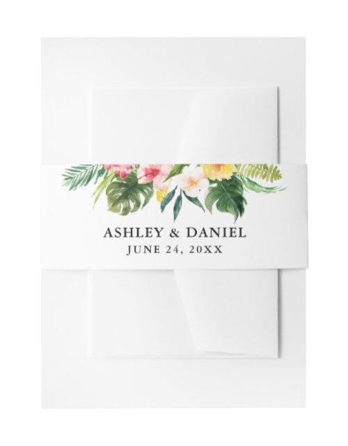 Wedding Watercolor Tropical Floral Invitation Belly Band