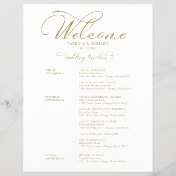 Wedding Weekend Itinerary Timeline Elegant