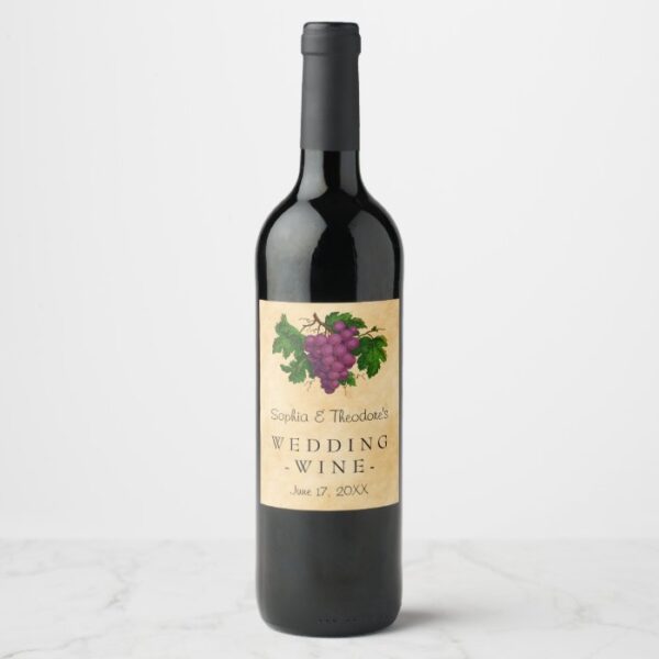 Wedding Wine Elegant Vintage Purple Grapes Custom Wine Label