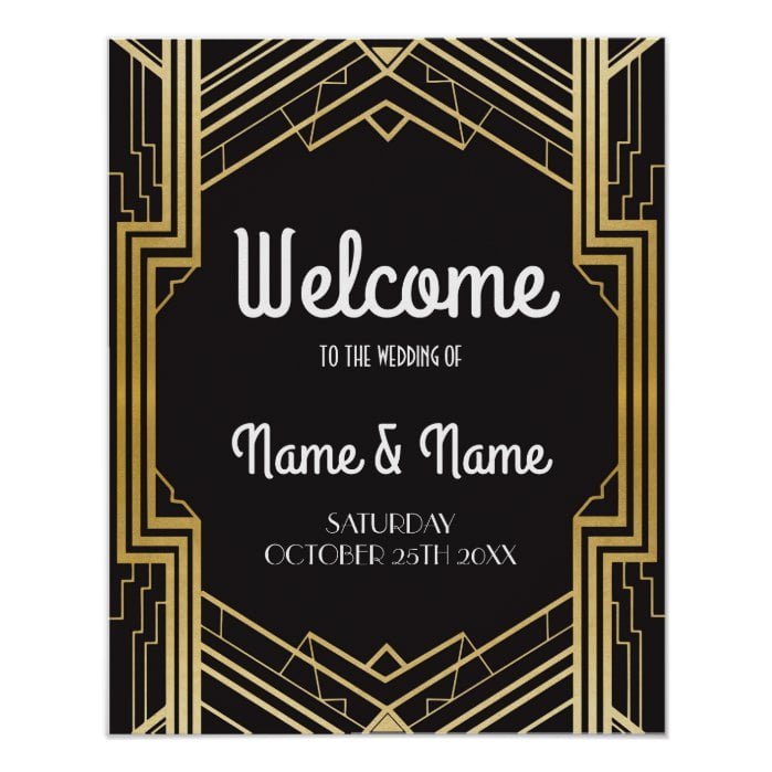 Welcome Poster Gatsby Art Deco Gold Wedding Poster