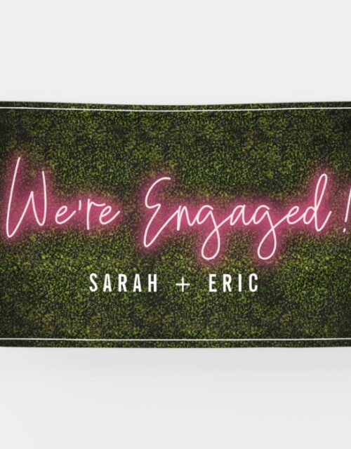 We're Engaged Pink Neon Engagement Party Banner