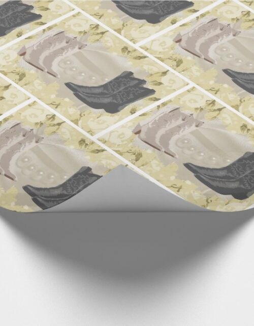 Western Wedding Cowboy Boots And White Flowers Wrapping Paper