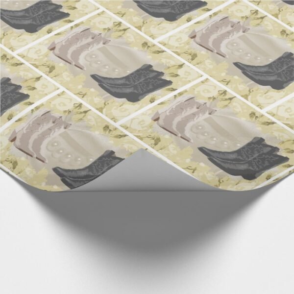 Western Wedding Cowboy Boots And White Flowers Wrapping Paper