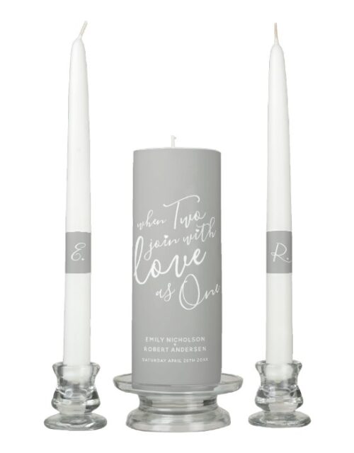 When two join with love as one gray white unity candle set