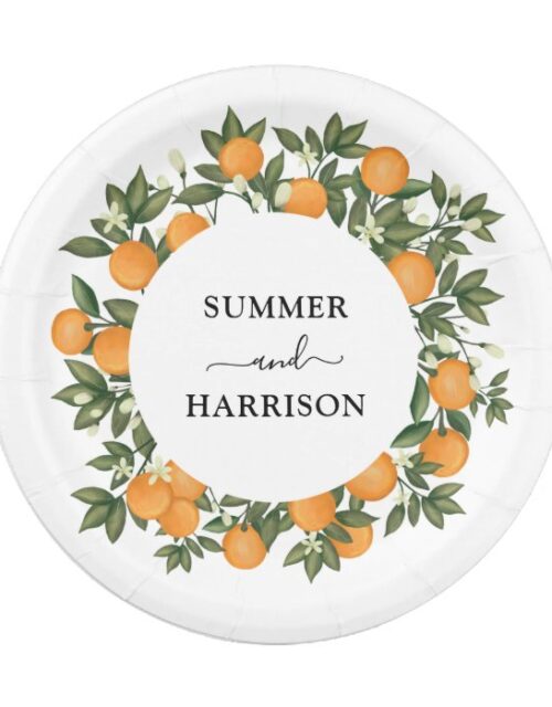 Whimsical Botanical Citrus Orange Garden Wedding Paper Plate