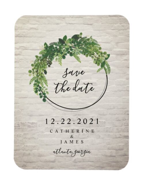 White Brick Inspired Botanical Save The Date Magnet