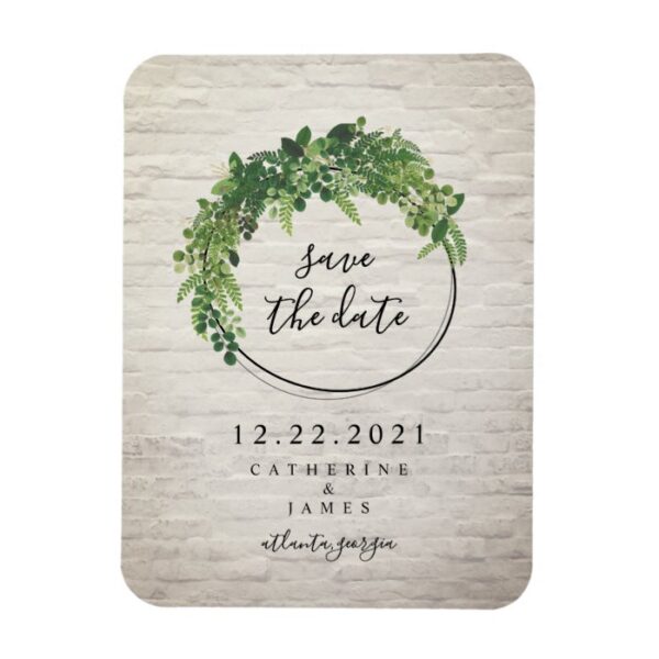 White Brick Inspired Botanical Save The Date Magnet