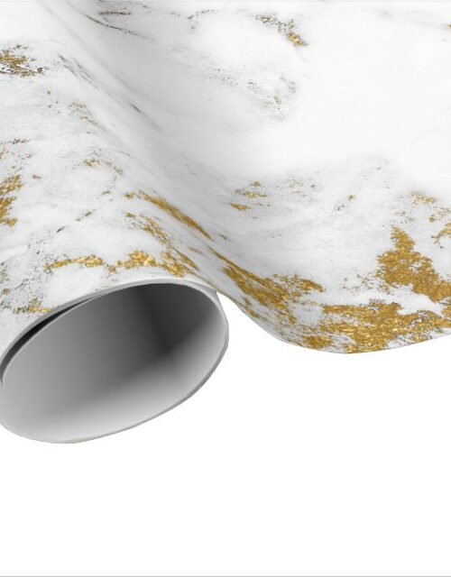White Carrara Marble Gray Gold Abstract Stone Wrapping Paper