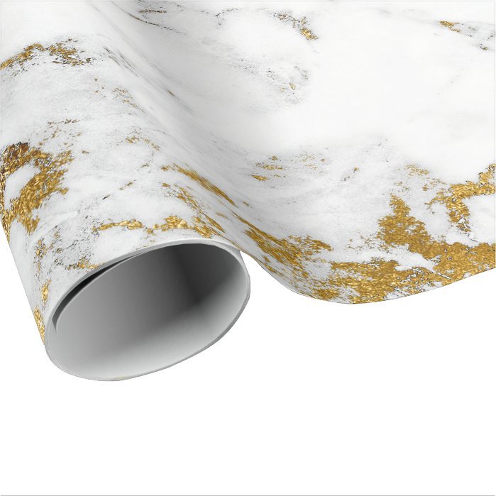 White Carrara Marble Gray Gold Abstract Stone Wrapping Paper