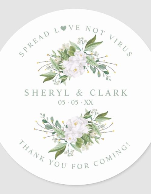 White Chic Green Garland Wreath Wedding Sanitizer Classic Round Sticker