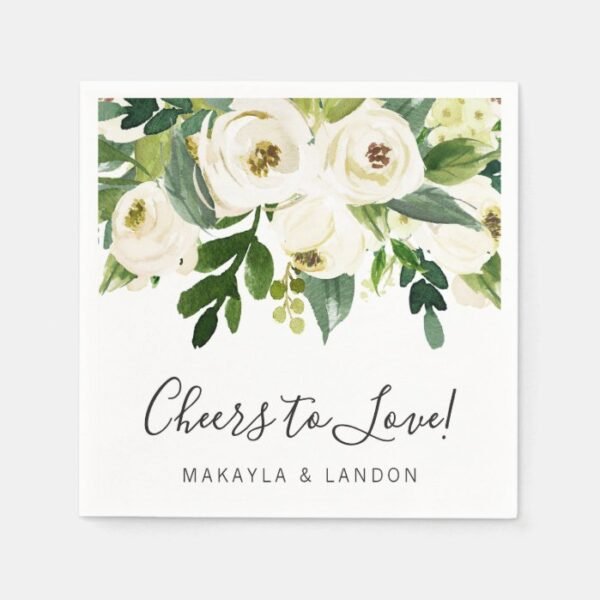 White Floral Greenery Elegant Wedding Napkins