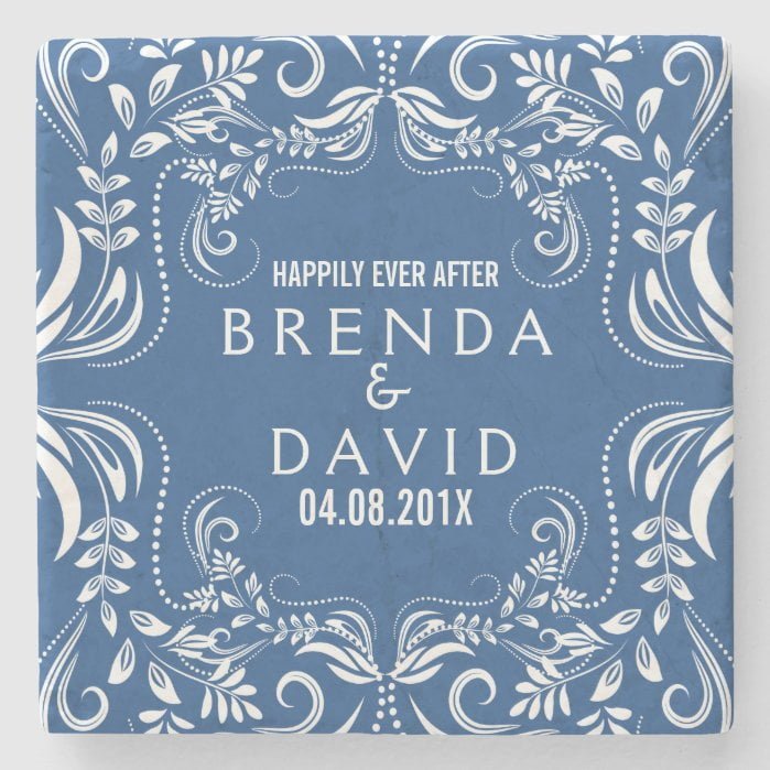 White Floral Lace Frame Custom Background Stone Coaster