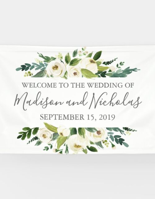 White Flower and Green Wedding Banner Decoration
