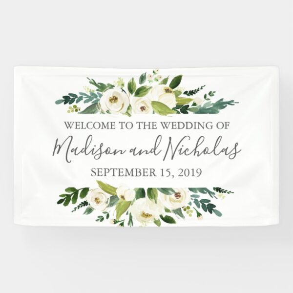 White Flower and Green Wedding Banner Decoration