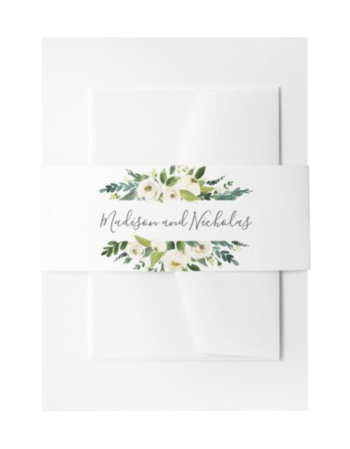 White Flower and Green Wedding Envelope Belly Band