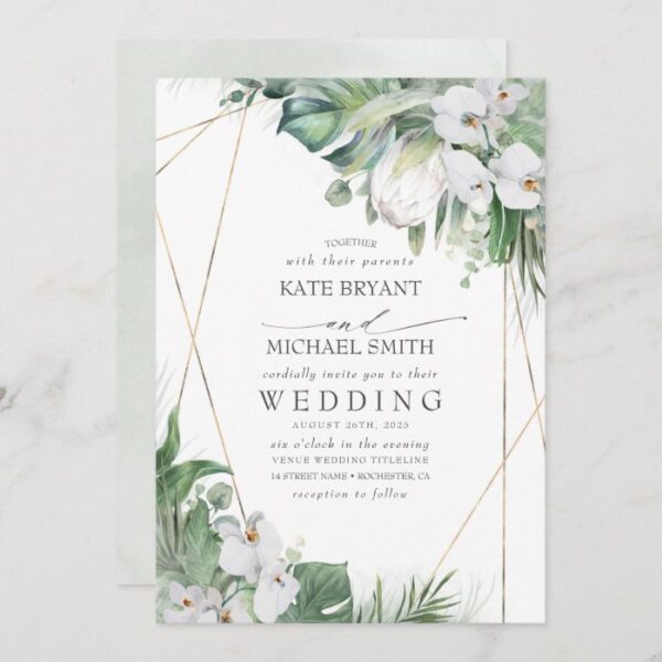 White King Protea Orchids Tropical Floral Wedding Invitation