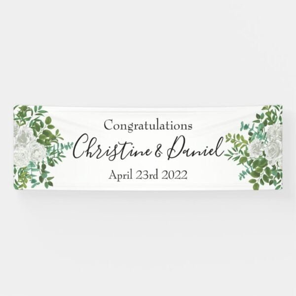 White Peony & Rose Floral Wedding Banner