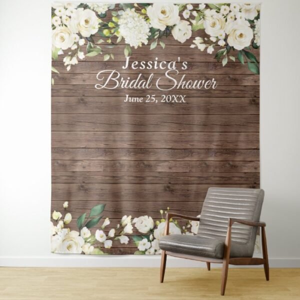 White Rose Bridal Shower Chic Photo Booth Backdrop