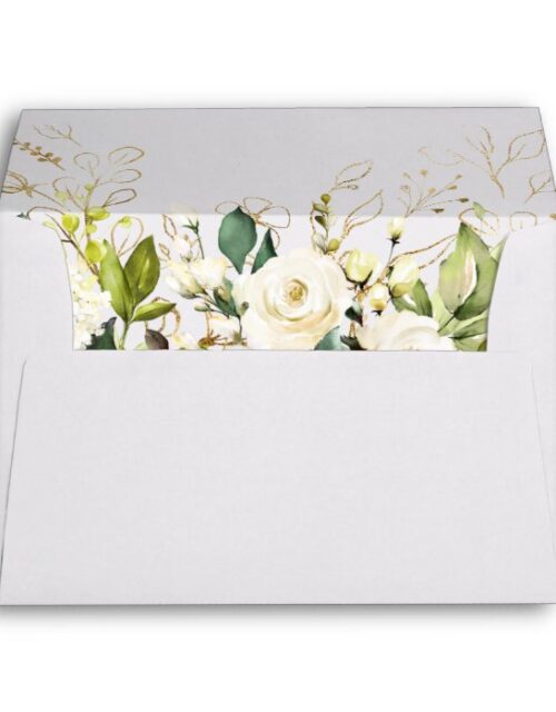 White Rose Peony Greenery Floral for 5x7 cards Envelope