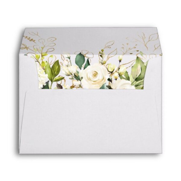 White Rose Peony Greenery Floral for 5x7 cards Envelope