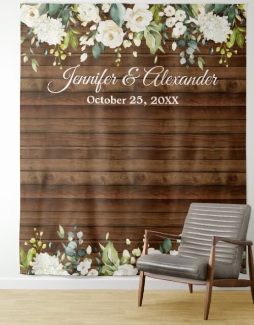 White Roses Greenery Wedding Photo Booth Backdrop