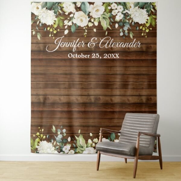 White Roses Greenery Wedding Photo Booth Backdrop