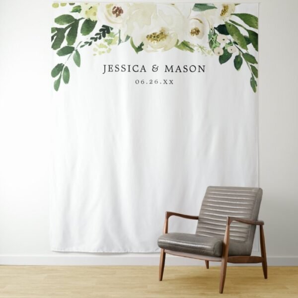 White Roses Wedding Backdrop Banner