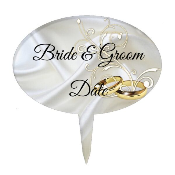 White satin and gold design Wedding Cake Topper