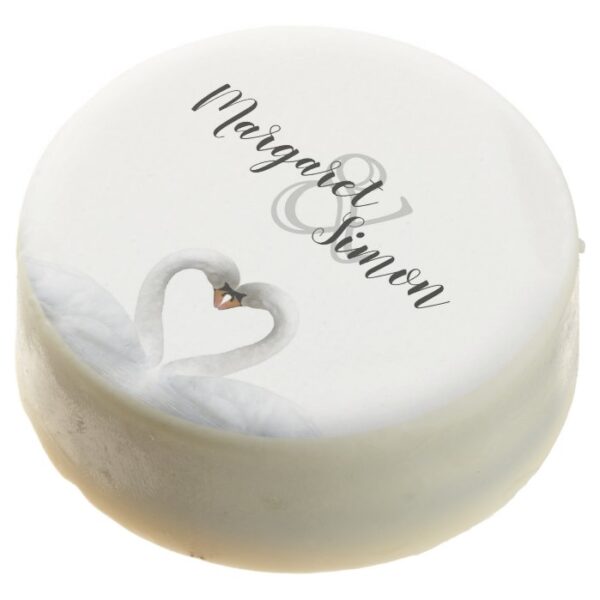 White wedding with white swans in love names chocolate covered oreo