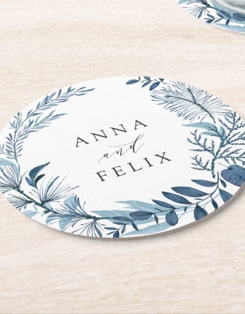 Wild Azure Personalized Wedding Round Paper Coaster