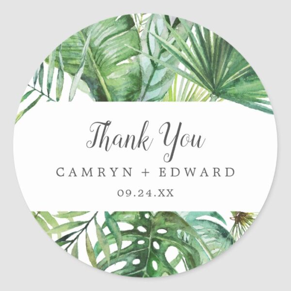 Wild Tropical Palm Thank You Wedding Favor Sticker