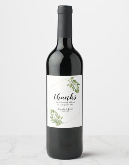 Wine label wedding favor idea greenery