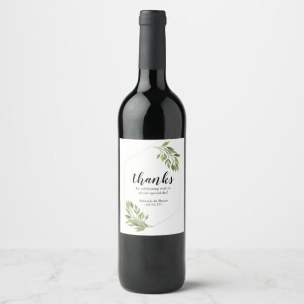 Wine label wedding favor idea greenery