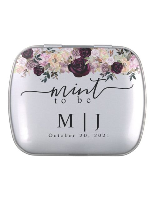 Wine Plum Mauve Fall Floral Wedding Mint to Be Candy Tin