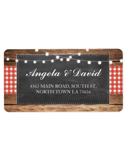 Wood Red Check Chalk Rustic Wedding Address Labels