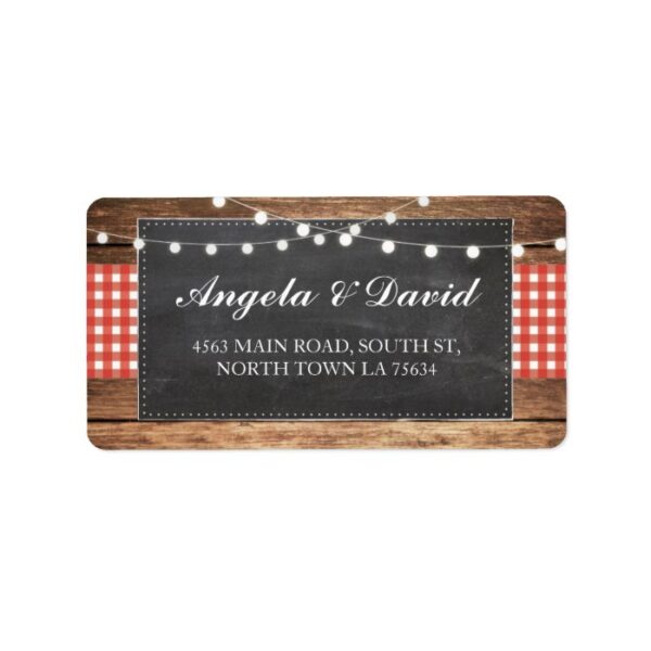 Wood Red Check Chalk Rustic Wedding Address Labels