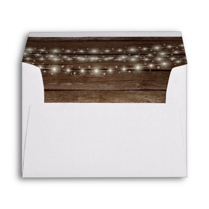 Wood Rustic Barn Lights Wedding Return Address Envelope