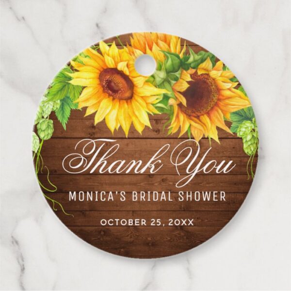Wood Sunflower Rustic Watercolor Thank You round Favor Tags